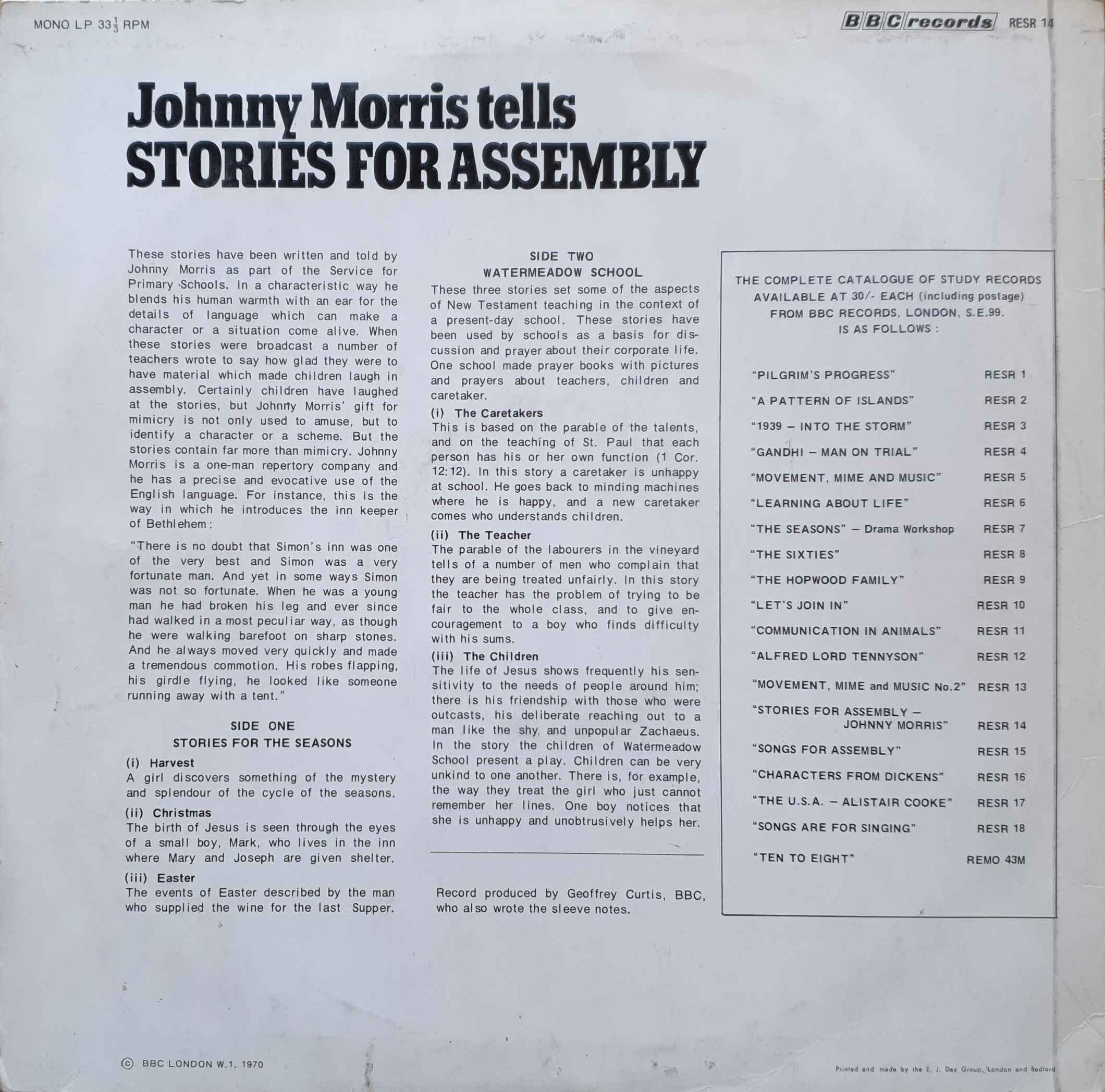 Picture of RESR 14 Stories for assembly by artist Johnny Morris from the BBC records and Tapes library